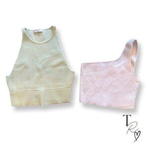 Babaton Sculpt Knit Tank Bundle Cropped Tank + One Shoulder Top Size Medium